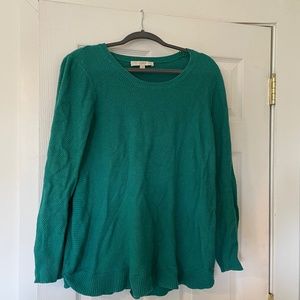 Teal waffle knit sweater.